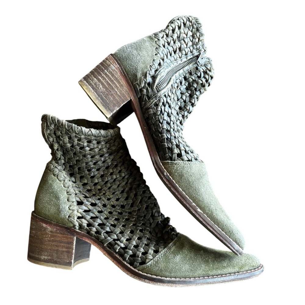 Free People In the Loop Woven Ankle Boots Olive Green Suede Size 38